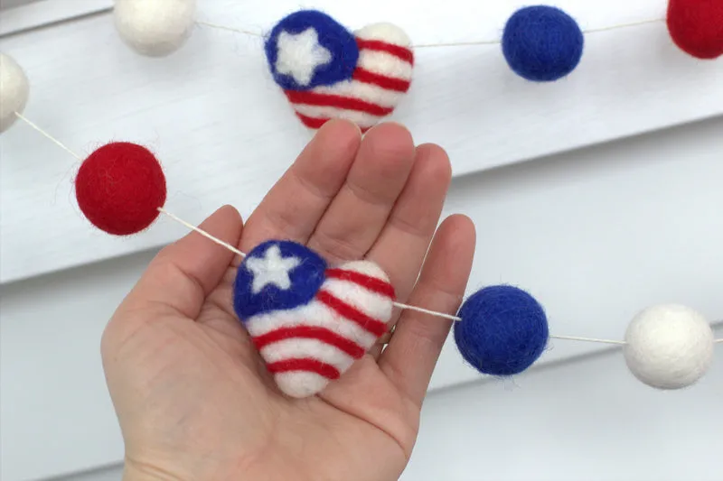 American Flag Hearts Garland- Red White & Blue