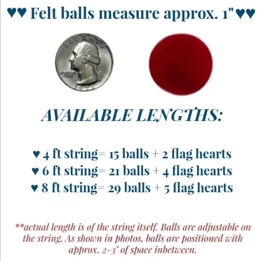 American Flag Hearts Garland- Red White & Blue