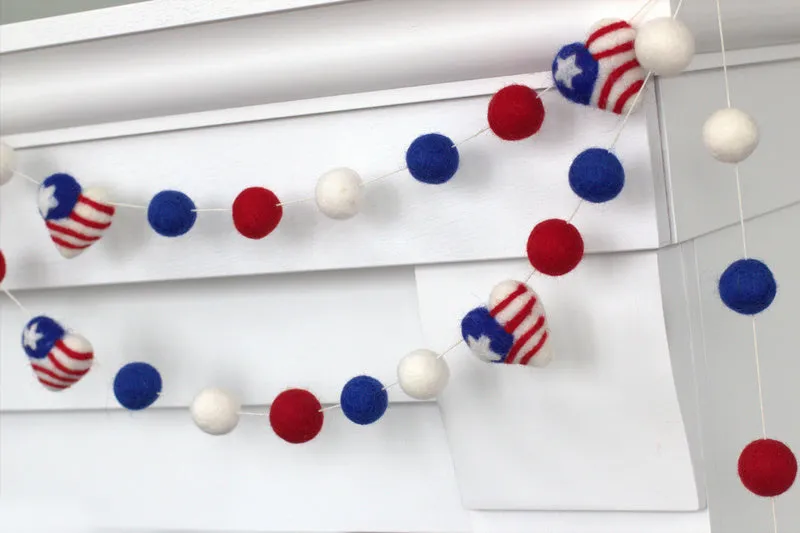 American Flag Hearts Garland- Red White & Blue