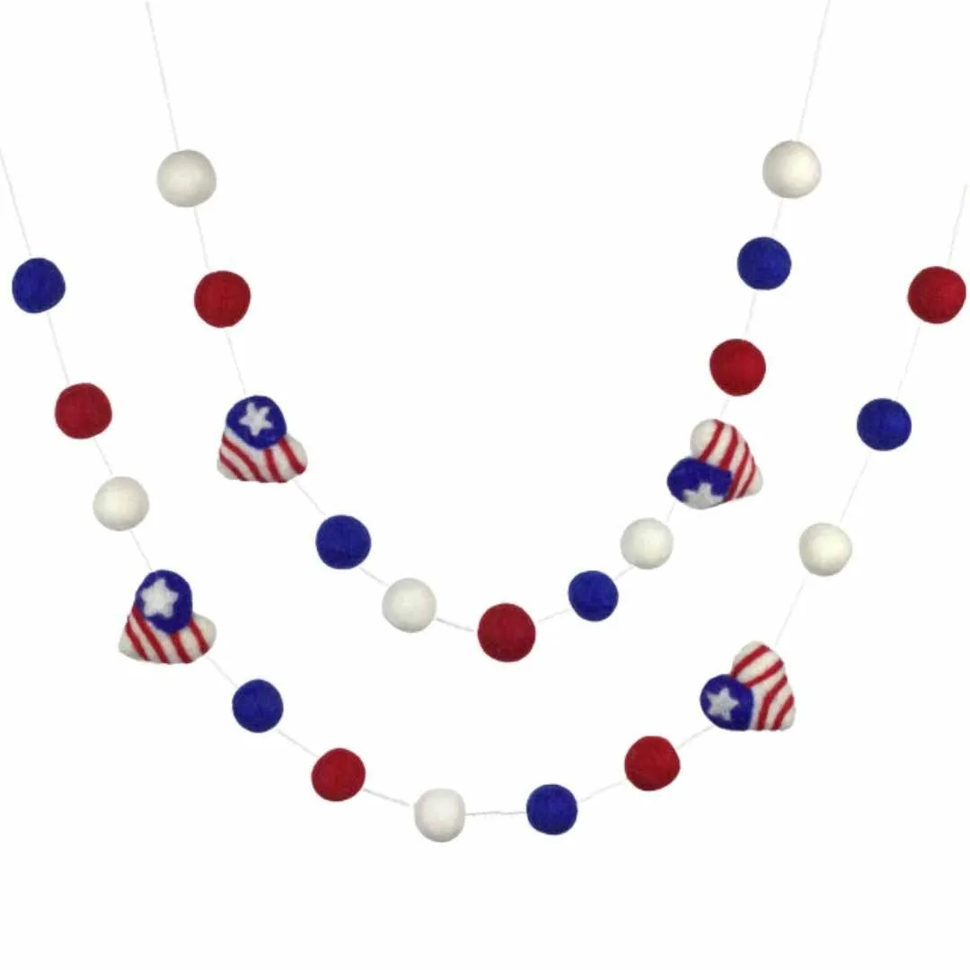 American Flag Hearts Garland- Red White & Blue