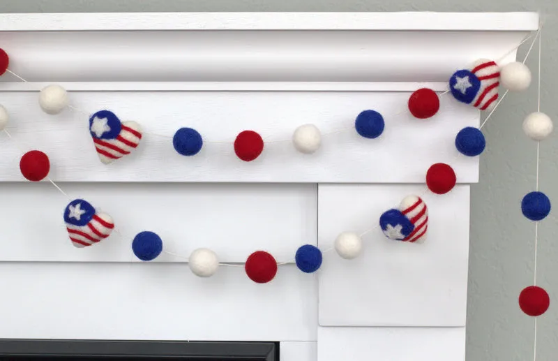 American Flag Hearts Garland- Red White & Blue