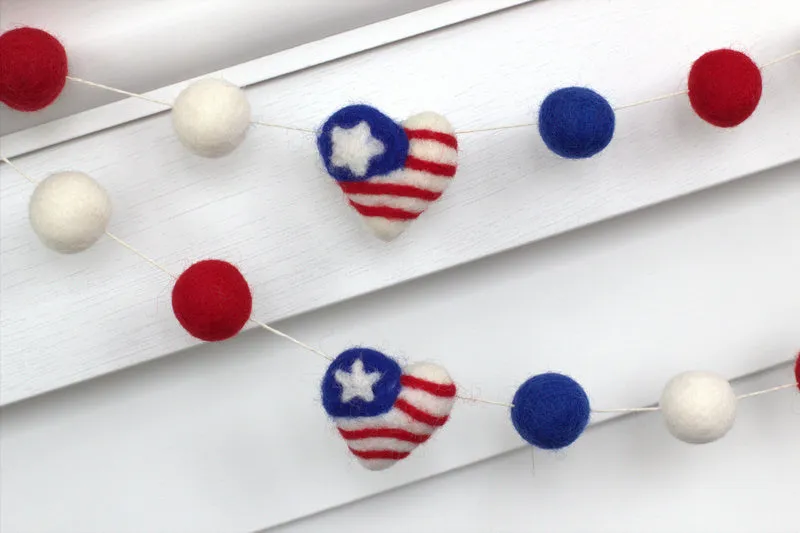 American Flag Hearts Garland- Red White & Blue