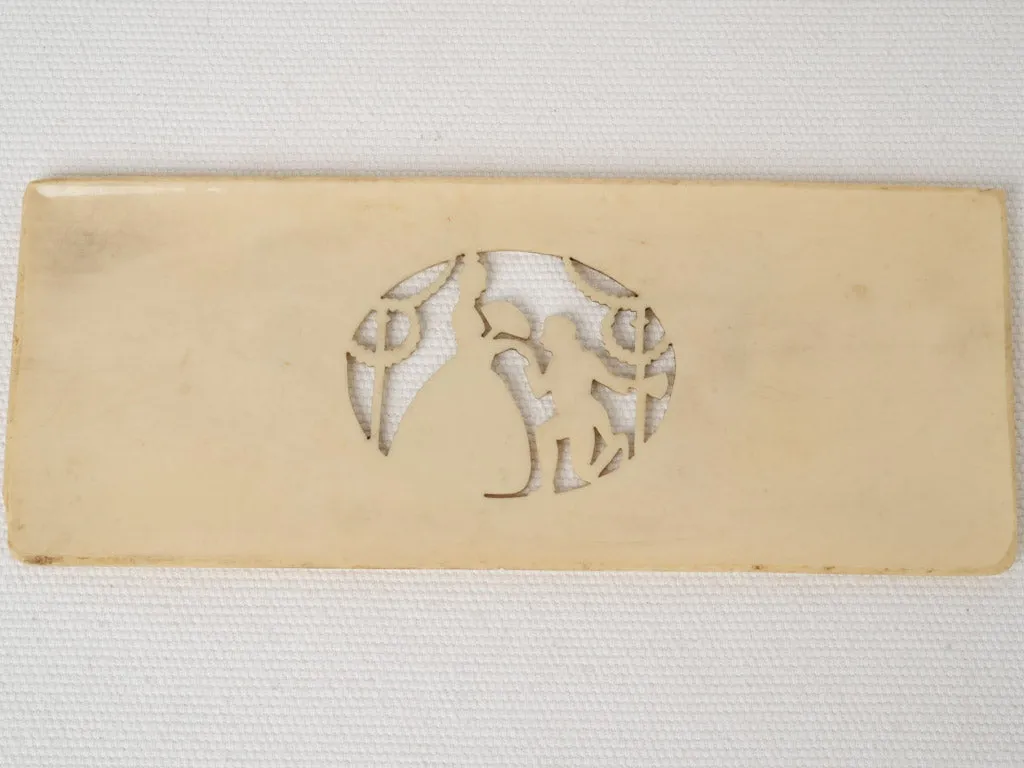Antique French Carved Bakelite box cover lid w/ romantic scene 3¼" x 7"