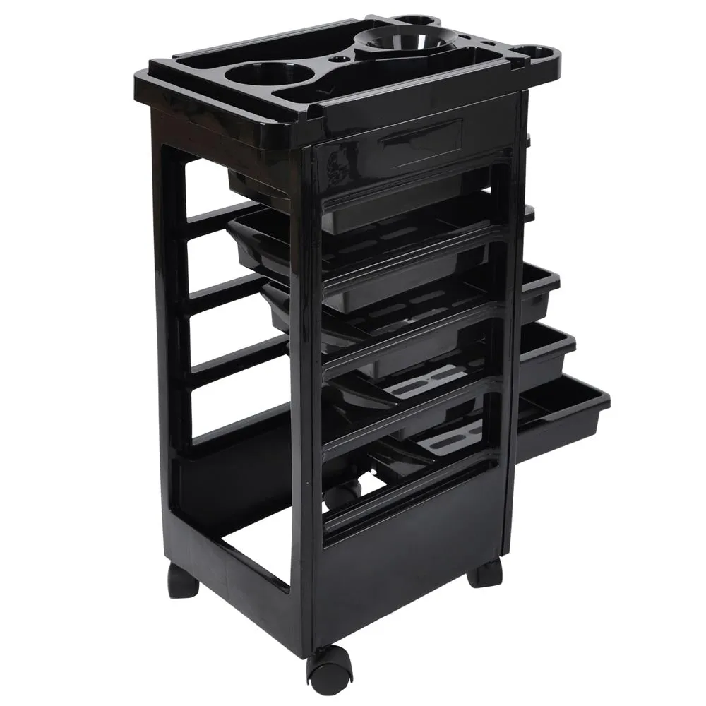 Byootique Durable Black Salon Trolley Cart with Wheels & 5 Drawers