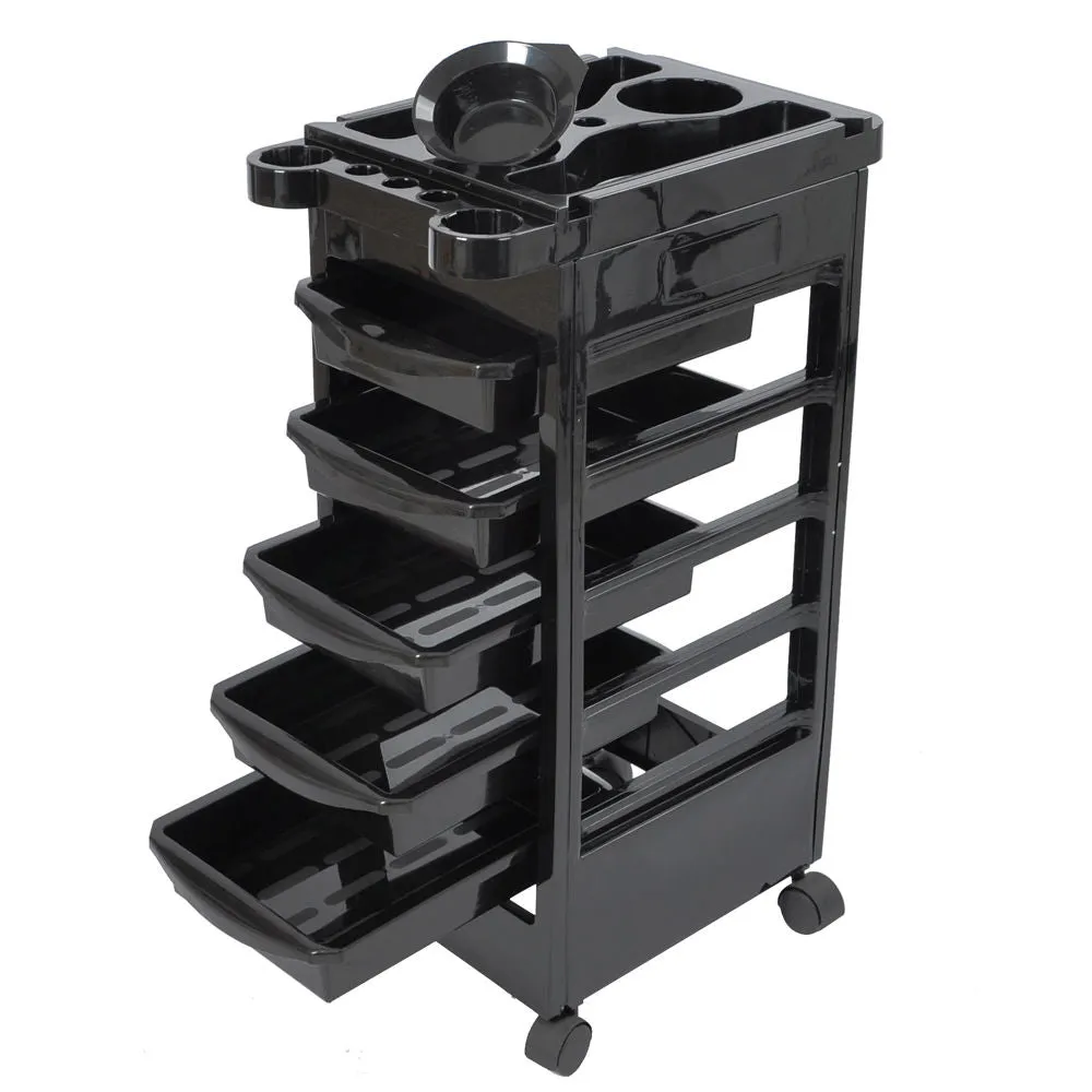 Byootique Durable Black Salon Trolley Cart with Wheels & 5 Drawers