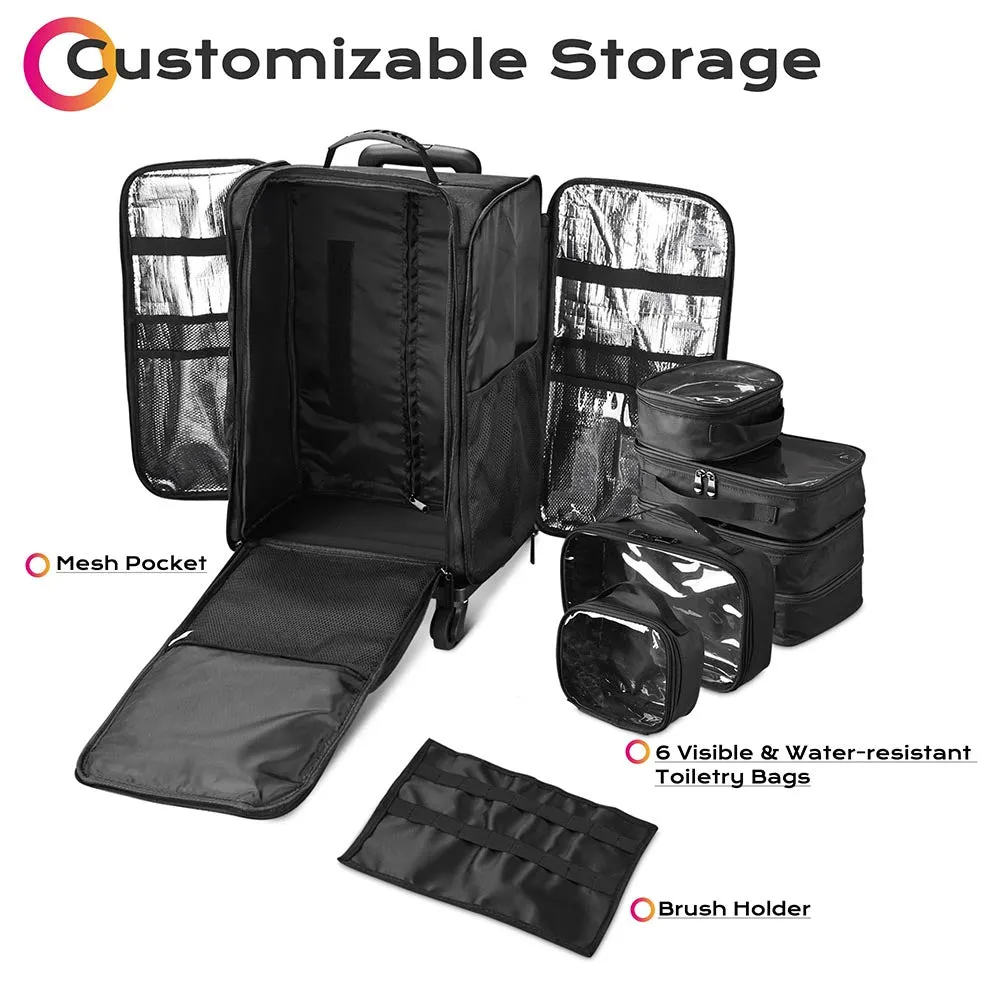 Byootique FuHold Foldable Rolling Makeup Case with Pockets Detach Trolley