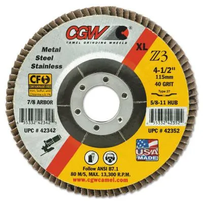 CGW Abrasives Premium Z3 XL T29 Flap Disc, 7", 80 Grit, 7/8 Arbor, 8,600 rpm, 42765