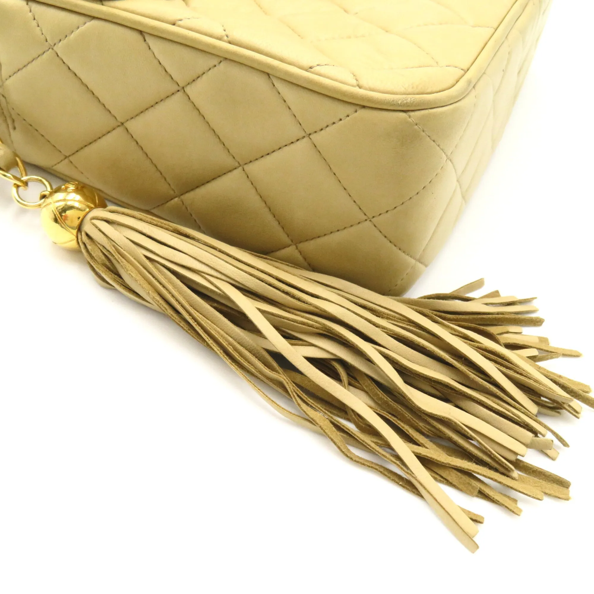CHANEL ChainShoulder with fringe Beige Lambskin (sheep leather)