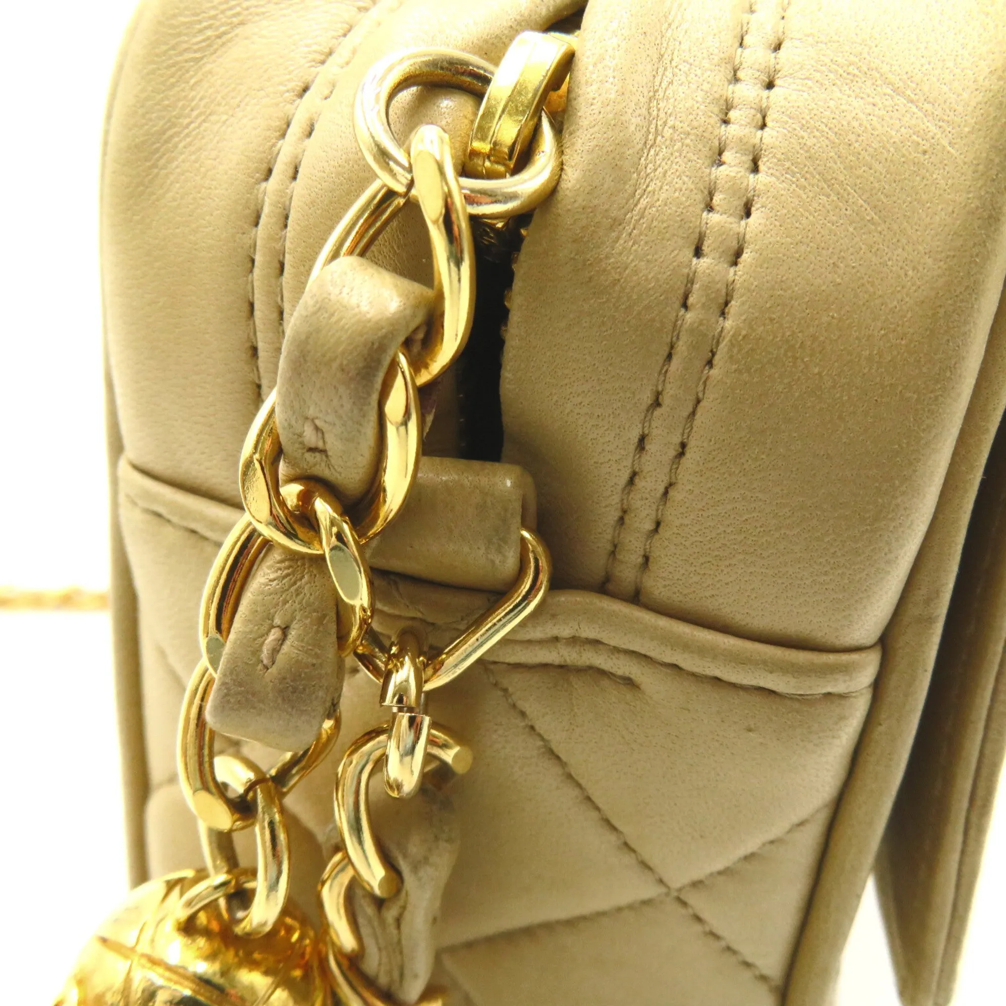 CHANEL ChainShoulder with fringe Beige Lambskin (sheep leather)
