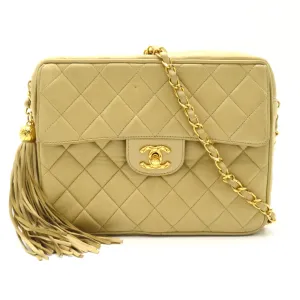 CHANEL ChainShoulder with fringe Beige Lambskin (sheep leather)