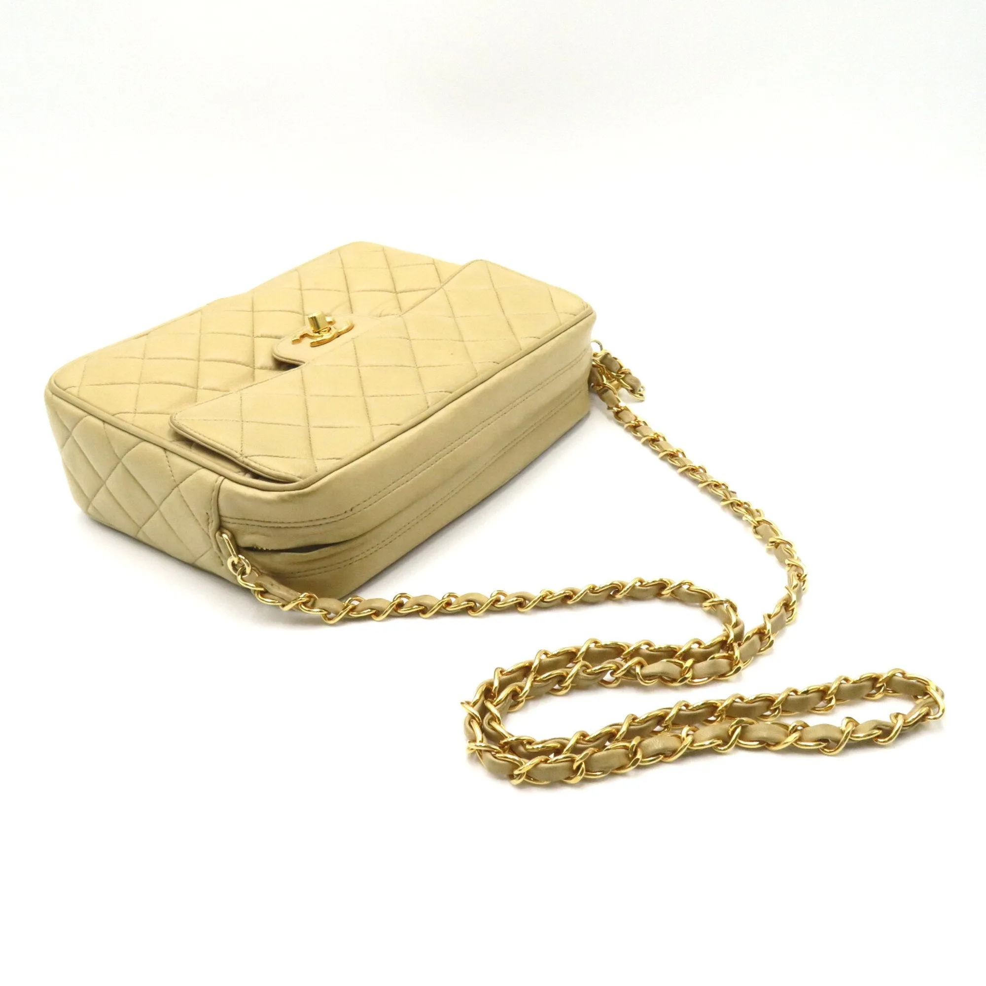 CHANEL ChainShoulder with fringe Beige Lambskin (sheep leather)