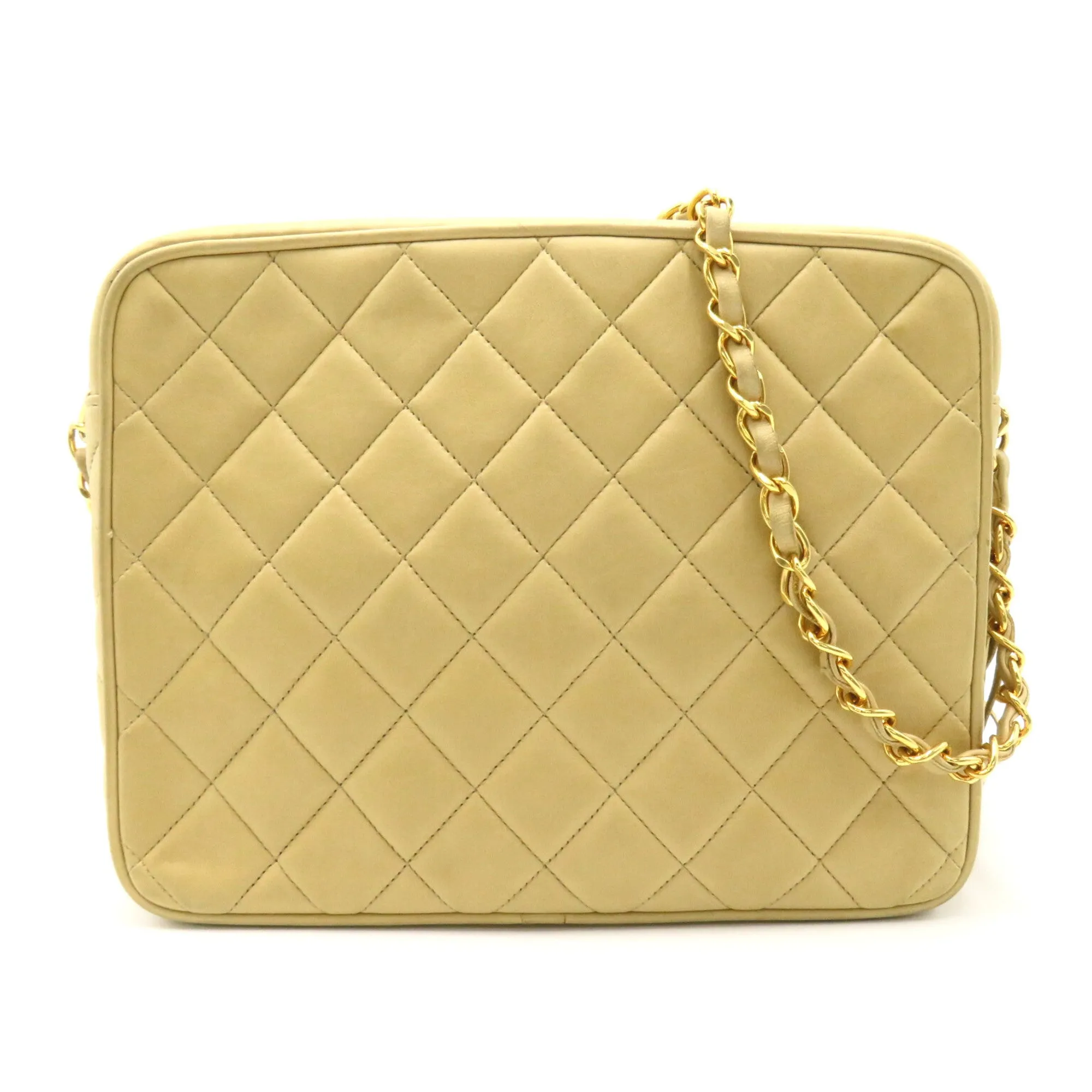CHANEL ChainShoulder with fringe Beige Lambskin (sheep leather)