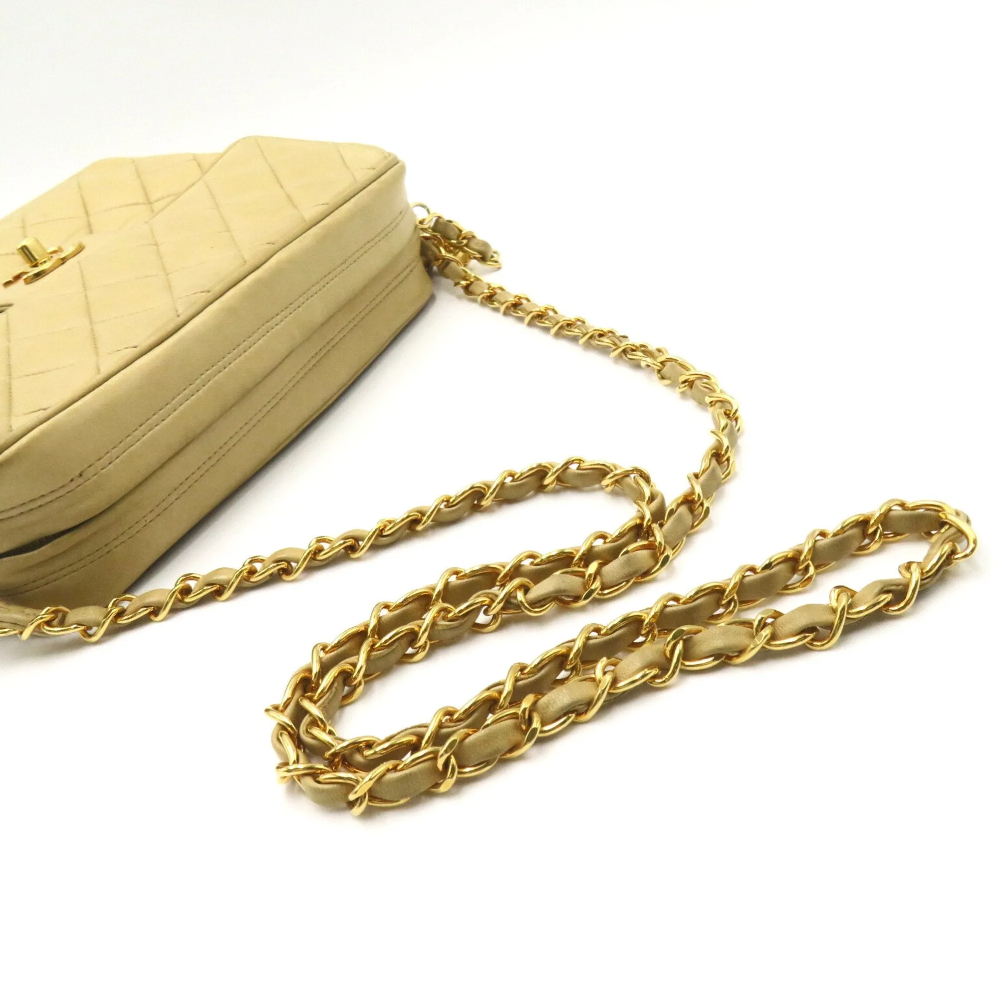 CHANEL ChainShoulder with fringe Beige Lambskin (sheep leather)