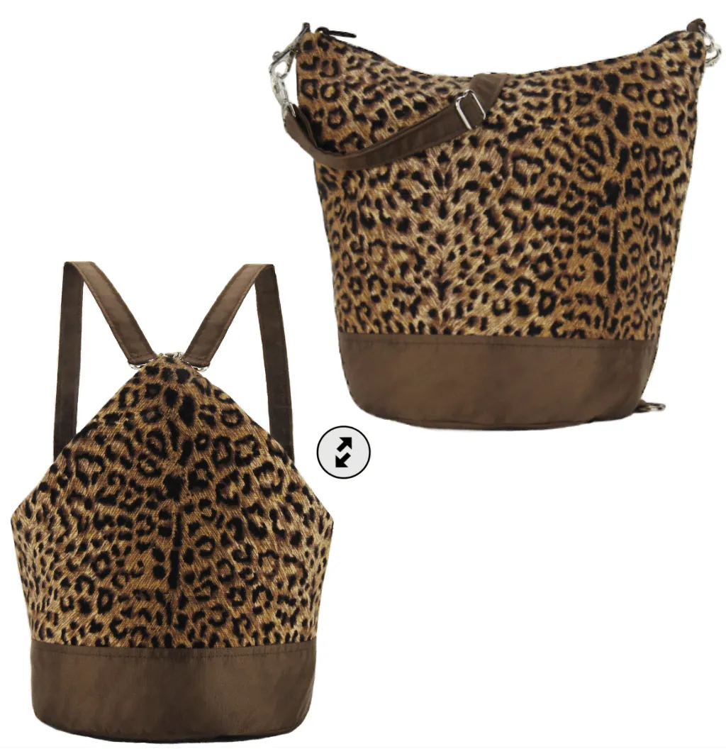 Cheetah | D.Brown Nylon | Convertible Backpack Purse