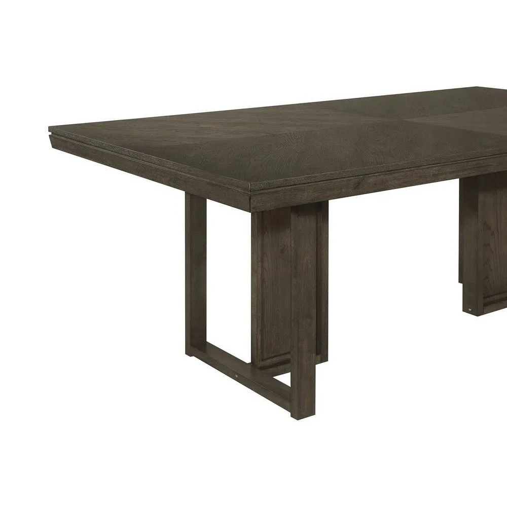 Cora 87 Inch Dining Table, Asian Hardwood, Chevron Pattern, Rustic Gray  By Casagear Home