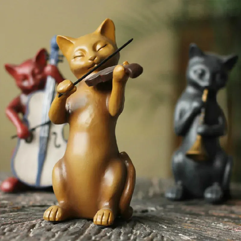 Country Cat Band Three-Piece Suit Animal Sculpture