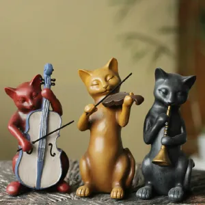 Country Cat Band Three-Piece Suit Animal Sculpture