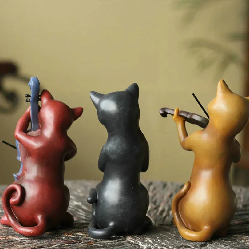 Country Cat Band Three-Piece Suit Animal Sculpture