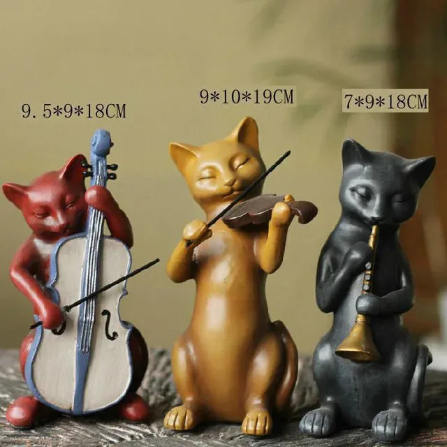 Country Cat Band Three-Piece Suit Animal Sculpture