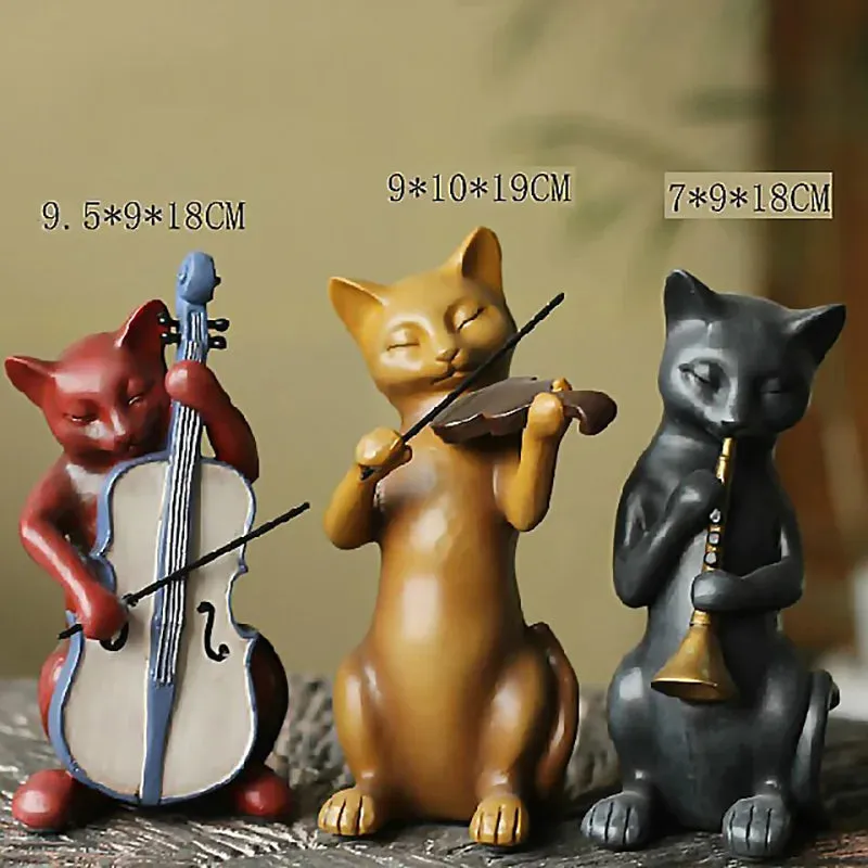 Country Cat Band Three-Piece Suit Animal Sculpture