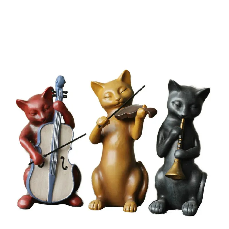 Country Cat Band Three-Piece Suit Animal Sculpture