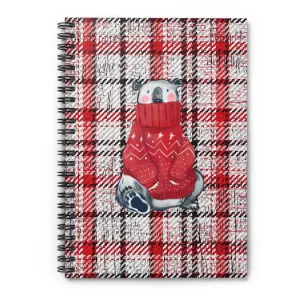 Cozy Polar Bear in Red Sweater Plaid Spiral Notebook - Ruled Line
