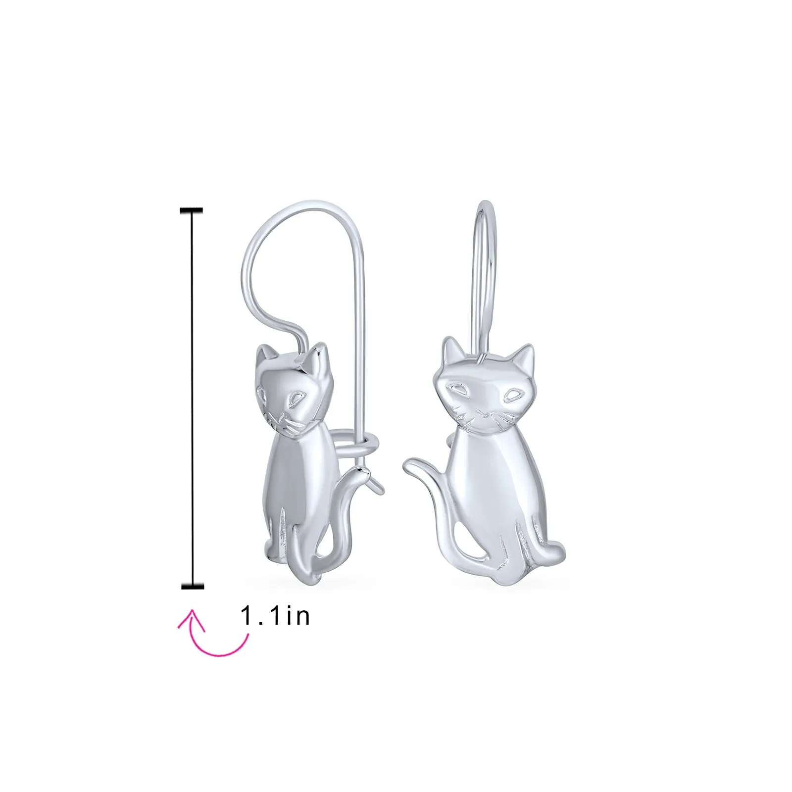 Cute Siamese Kitten Cat Dangle Earrings in Polished  Sterling Silver