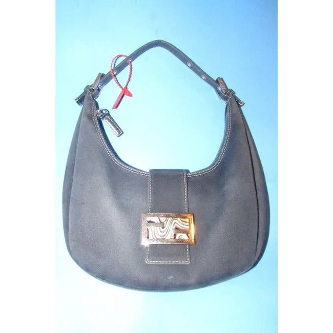 Fendi Limited Edition Baguette Shoulder Heavy Dark Rinse Denim Fabric And Leather Hobo Bag