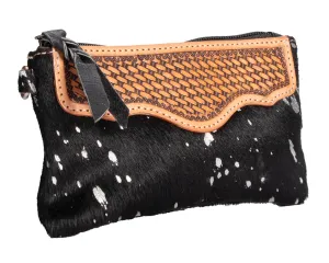 Fort Worth Cowhide Leather Purse - Black & Silver