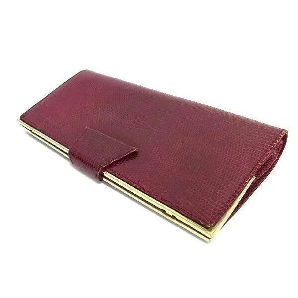 Gucci burgundy red lizard reptile leather two-way clutch w gold chain strap