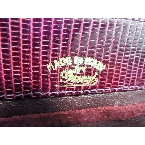 Gucci burgundy red lizard reptile leather two-way clutch w gold chain strap