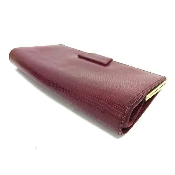 Gucci burgundy red lizard reptile leather two-way clutch w gold chain strap