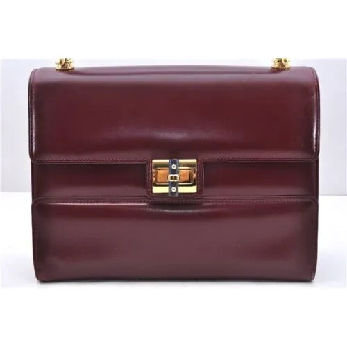 Gucci burgundy top handle Kelly bag w blue lapis clasp & wallet