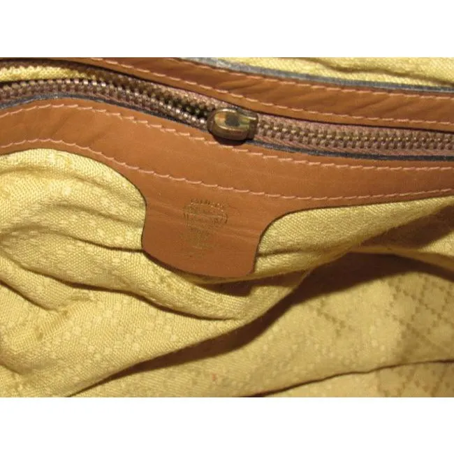 Gucci Vintage Dark Brown Small G Logo Print Fabric And Camel Leather With Red