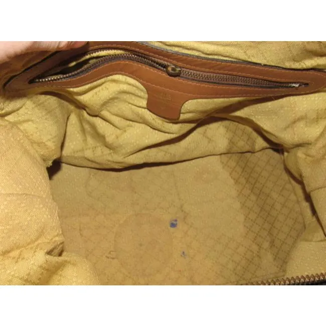 Gucci Vintage Dark Brown Small G Logo Print Fabric And Camel Leather With Red