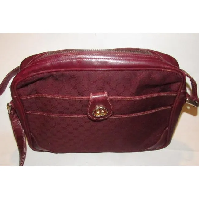 Gucci Vintage Gg Burgundy Small G Logo Canvas And Burgundy Leather