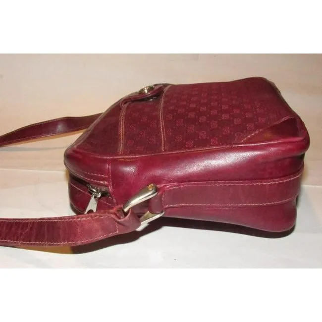 Gucci Vintage Gg Burgundy Small G Logo Canvas And Burgundy Leather