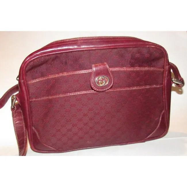 Gucci Vintage Gg Burgundy Small G Logo Canvas And Burgundy Leather