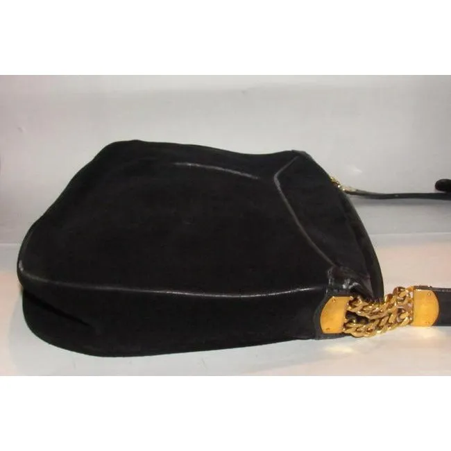 Gucci Vintage Shoulder Black Suede And Leather With Gold Chain Accents Hobo Bag