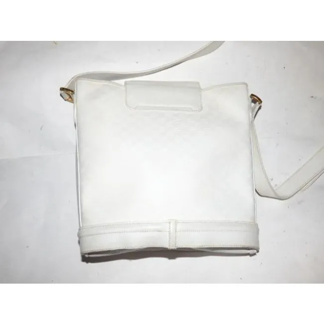Gucci White Micro Logo Print Leather Horseshoe Bucket Bag
