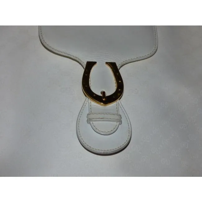 Gucci White Micro Logo Print Leather Horseshoe Bucket Bag