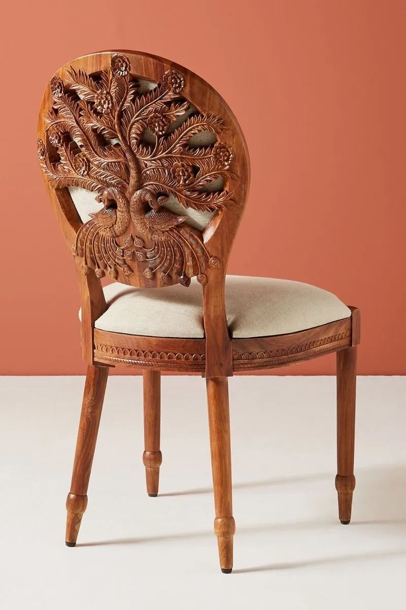 Hand Carved Peacock Design Dining Chair |Indian Wooden Chair