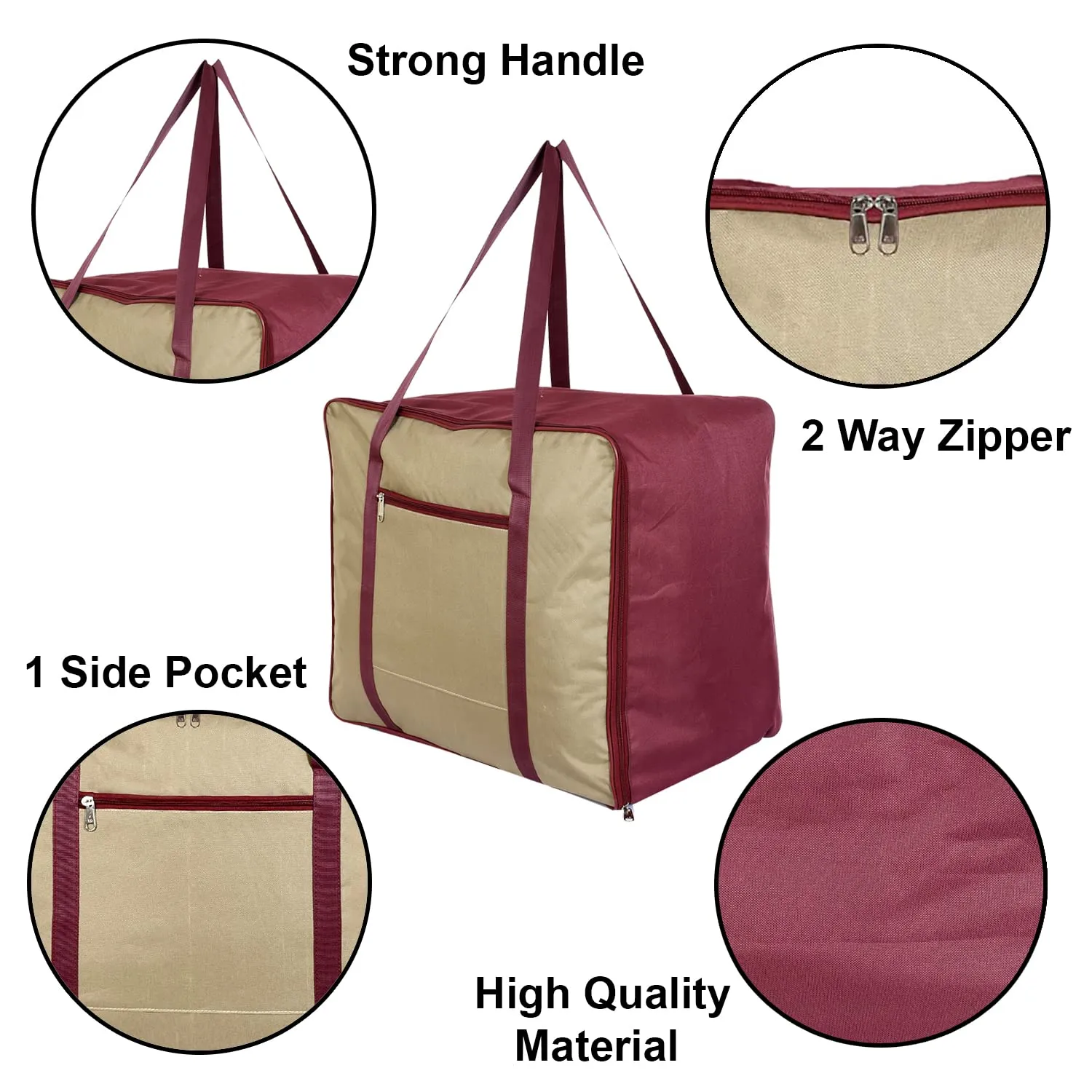 Heart Home Lightweight Foldable Multipurpose Storage bag, Cloth Organiser, Travel Bag With Zippered Closure And Handle- Pack of 2 (Brown & Maroon)-HS43HEARTH26666