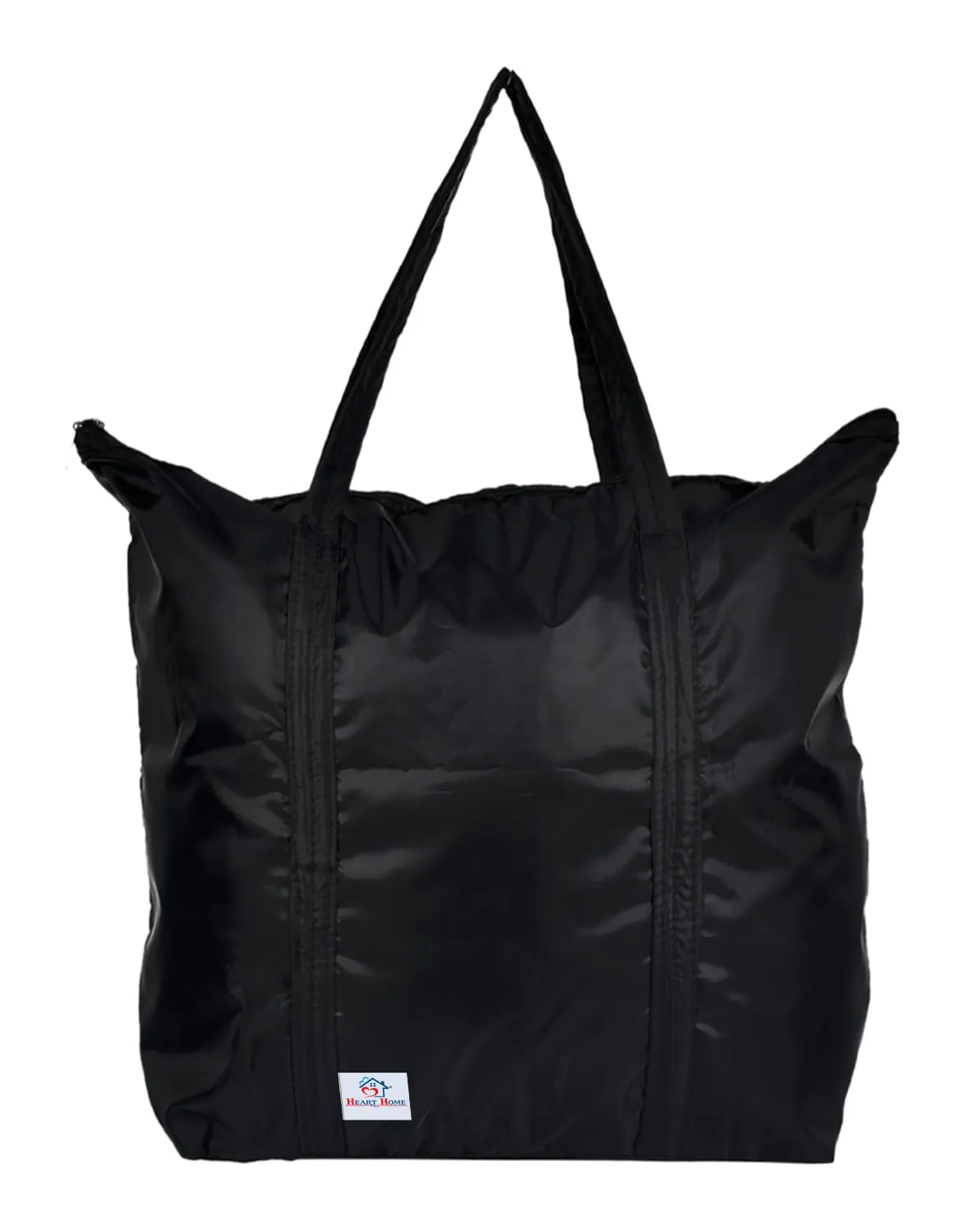 Heart Home Multiuses Polyster Storage Bag, Shopping Bag, Tote Bag, Cloth Bag With 1 Small Pocket & Handle - Pack of 2 (Black)-47HH01251