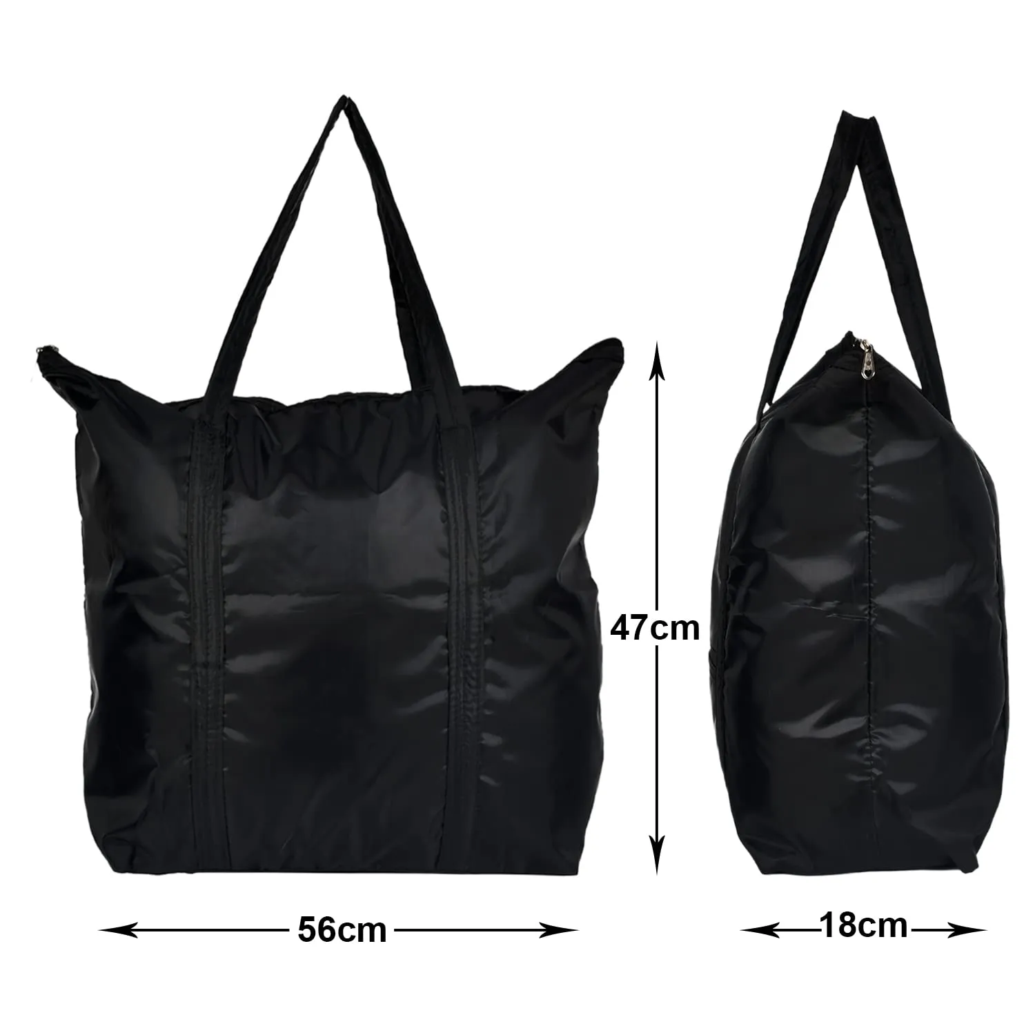 Heart Home Multiuses Polyster Storage Bag, Shopping Bag, Tote Bag, Cloth Bag With 1 Small Pocket & Handle - Pack of 2 (Black)-47HH01251