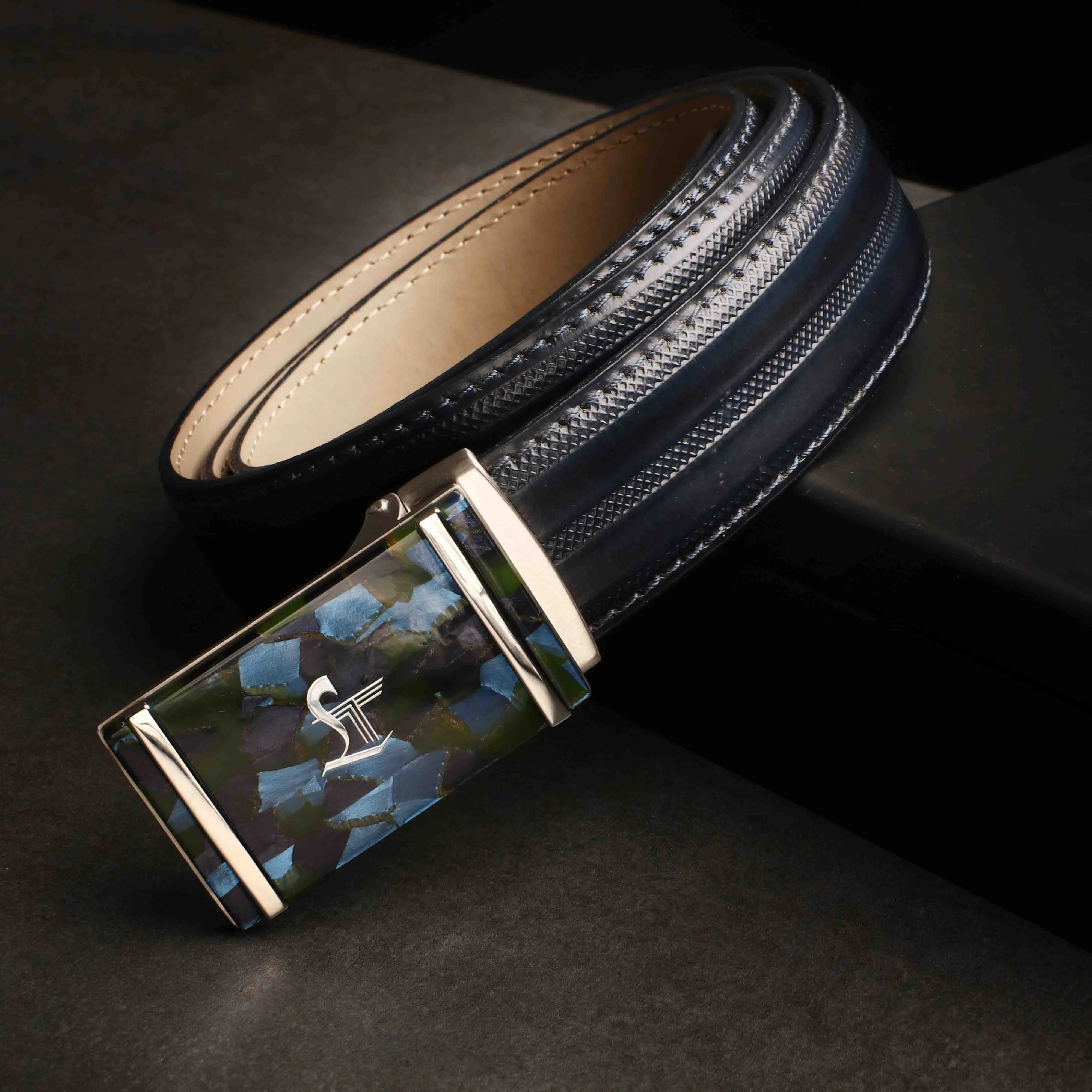 Italian VT Stripe | Genuine Leather Wallet and Belt Gift Set | Wallet and Belt Combo | Plus Size Mens Belts | Colour: Blue