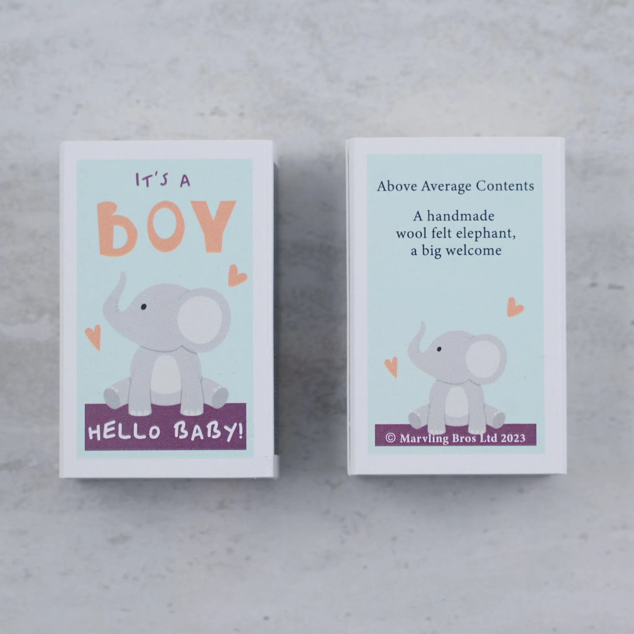 It’s A Boy Wool Felt Elephant In A Matchbox