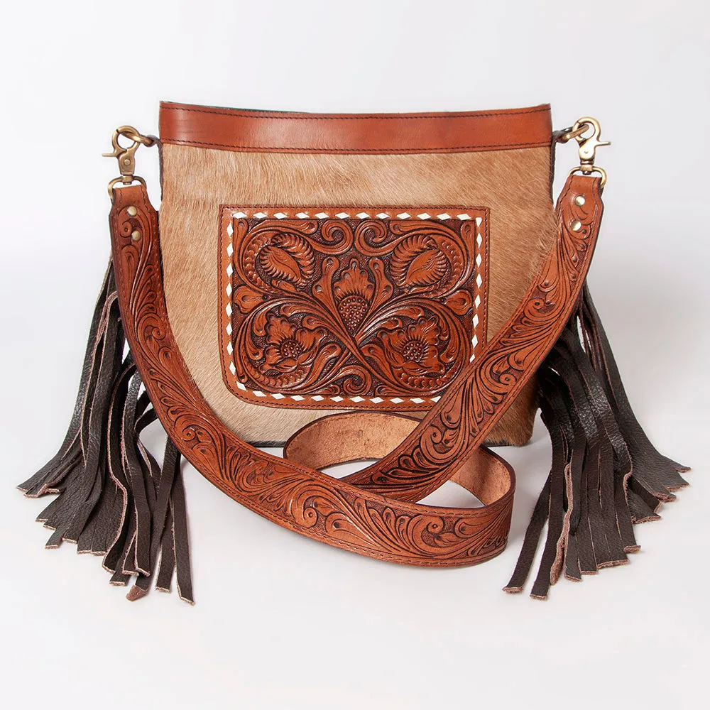 KBK105 - KBK105 -CROSS BODY Hand Tooled Saddle Leather with Cowhide Leather Ladies Bag KBK105 - KBK1