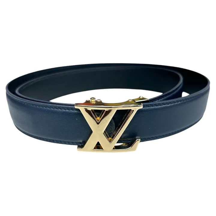 Navy Blue Men's Luxury Belt Genuine Leather Gold Buckle