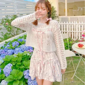 Pansies and Peach Tea Party Skirt  and Sweater Top Complete Dress Set Kawaii Academia Y2K Cottagecore Coquette Fairycore Dollette Princesscore Bottoms